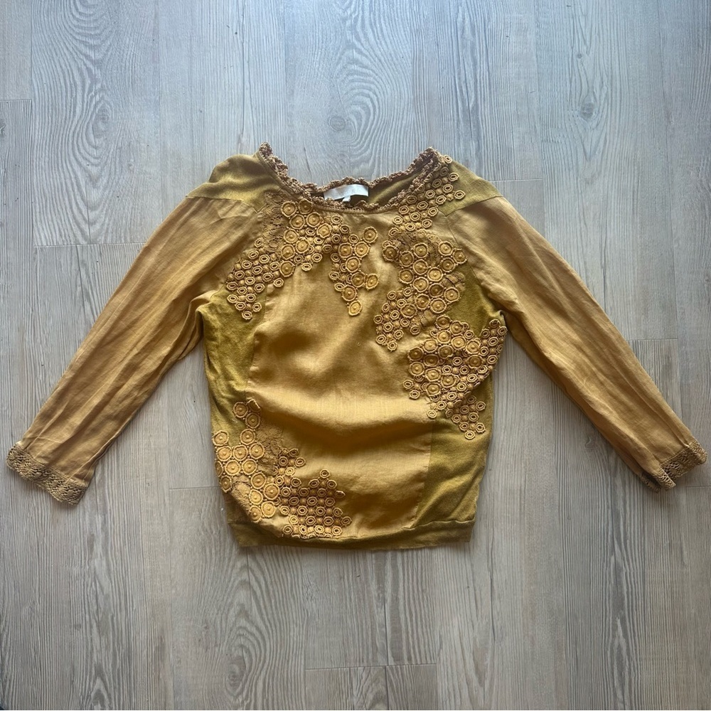 Vanessa Bruno women’s yellow size 1 small shirt floral long sleeve top blouse